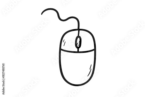 Simple hand drawn doodle sketch of a wired computer mouse peripheral device