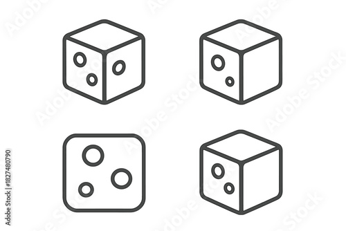 Minimalist line icons of a three-sided die face showing three in various perspectives