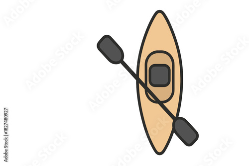 Minimalist recreational kayak and double-bladed paddle isolated on white background