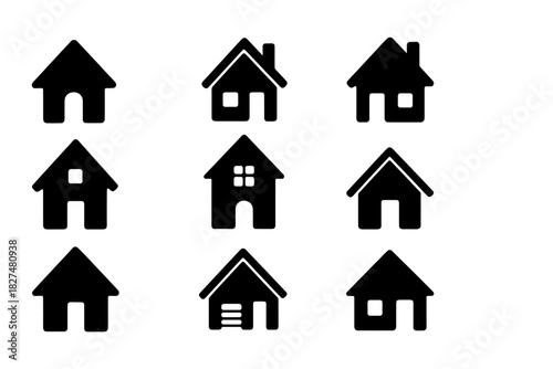 Black silhouette home icons collection for real estate and property symbols