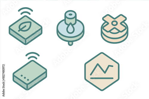 Isometric smart farming technology sensors irrigation control and data monitoring