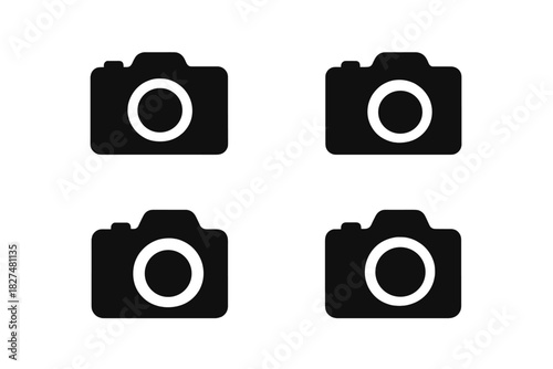 Collection of minimalist black and white photographic camera symbols for web and mobile interface design