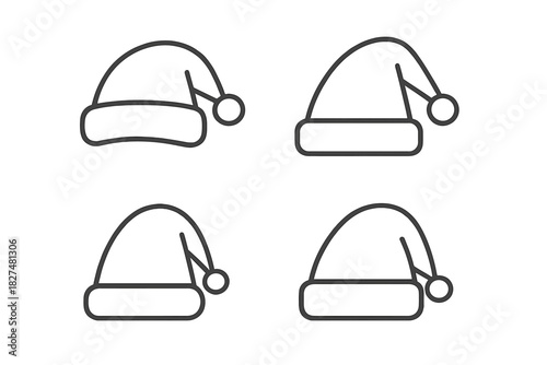 Classic outline style Santa Claus hats set for seasonal holiday graphics