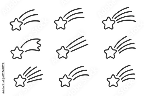 Set of outline icons showing different styles of shooting stars and falling comets
