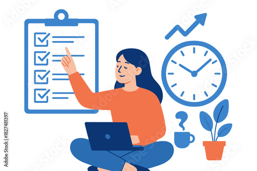 Woman checking off a large to-do list symbolizing efficient task management and time organization
