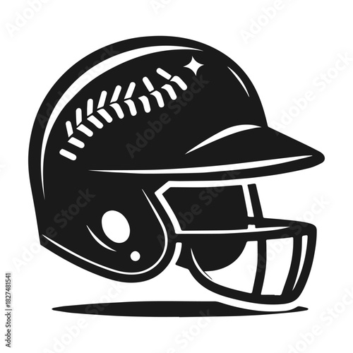 Monochrome baseball batting helmet with faceguard vector icon.