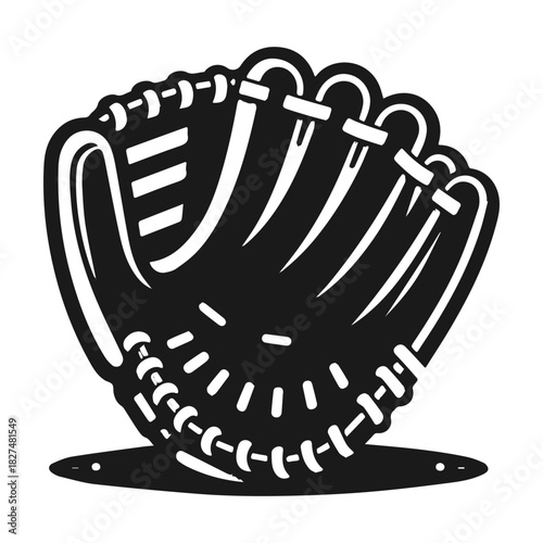 Black and white baseball glove vector illustration icon.