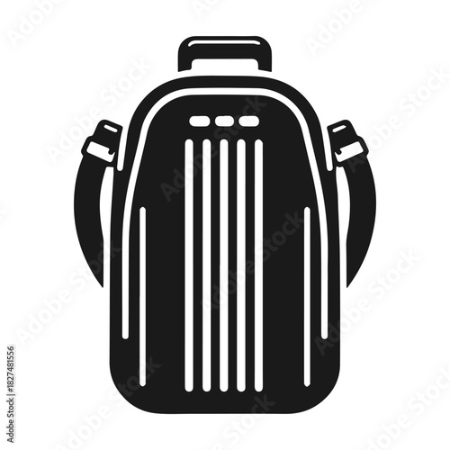 Monochrome vector icon of a modern travel backpack or luggage.