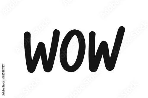 Bold black handwritten lettering of the word WOW expressing surprise and amazement