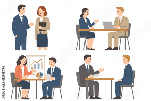 Professional business people collaborating and communicating in different meeting scenarios