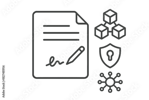 Smart contract signing and blockchain security icons for decentralized finance