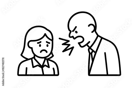 Angry man yelling at sad woman during a domestic or workplace conflict