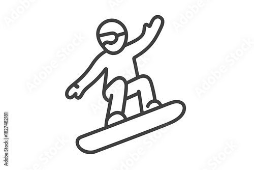 Snowboarder in dynamic action pose riding downhill during winter sports