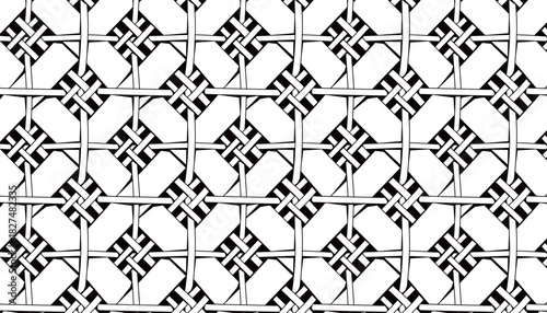 Seamless geometric bamboo weave pattern in black and white