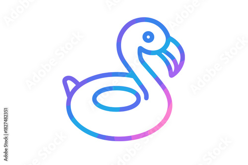 Neon gradient outline of a flamingo inflatable swimming ring for summer vacation