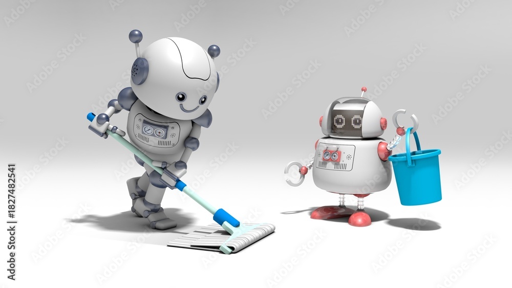 Naklejka premium White Robot with Blue Tools - High Resolution Stock Image
