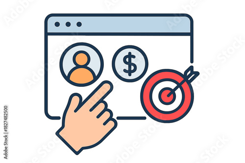 Digital marketing strategy displayed on web interface showing customer profile monetization and goal targeting