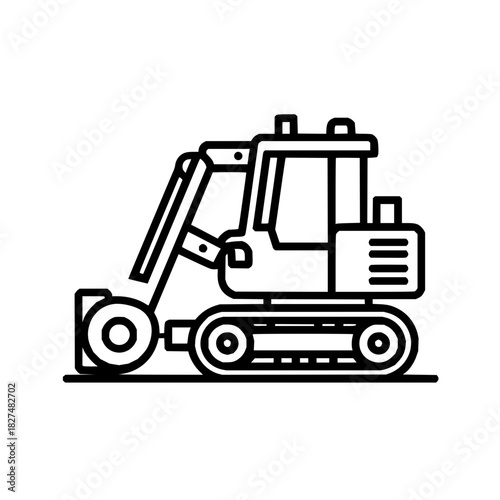 Excavator construction equipment heavy machinery digger vehicle industrial crawler tractor line drawing icon