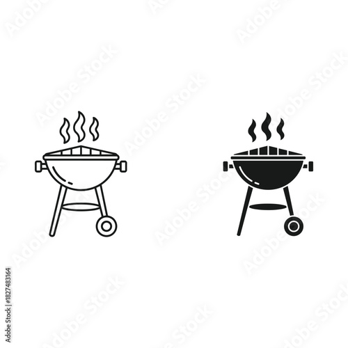 Two barbecue grill icons with steam indicating food cooking