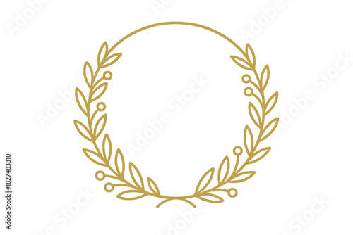 Elegant golden circular botanical frame with delicate leaves and berries decoration