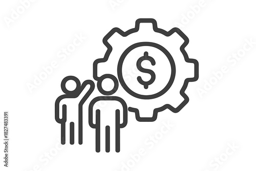 Business team collaboration and financial success concept with dollar sign inside a gear