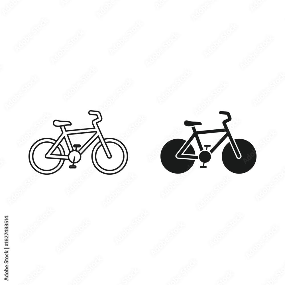 Fototapeta premium Two hand drawn bicycle icons one outline one silhouette