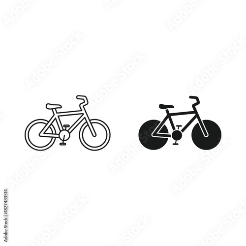 Two hand drawn bicycle icons one outline one silhouette