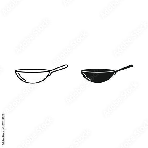 Two wok cooking pans one outline one solid black