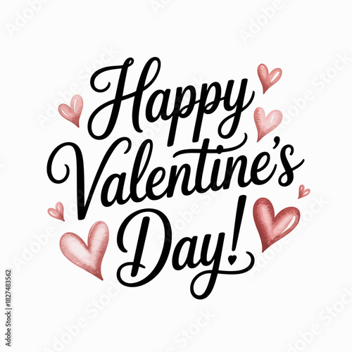 A beautifully styled graphic wishing 'Happy Valentine's Day!' surrounded by hearts, perfect for use in promotions, cards, and digital content related to love.