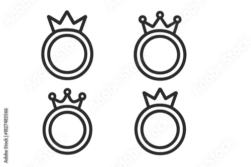 Four distinct royal crown ring symbols used for premium quality badges and exclusive emblems