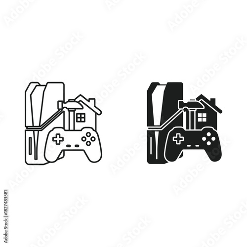 Home entertainment concept with gaming controller and house icon