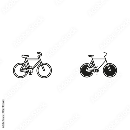 Two simple line art bicycles side by side on white background