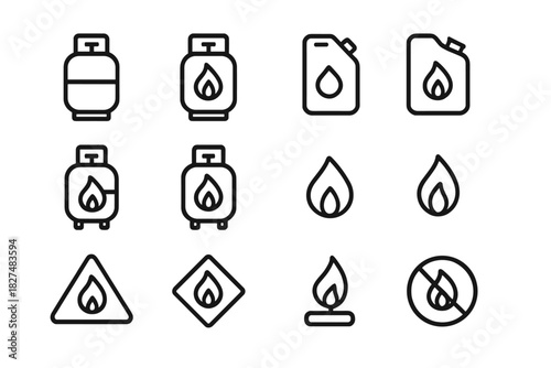 Flammable materials, gas cylinders, fuel containers, and fire hazard warning symbols