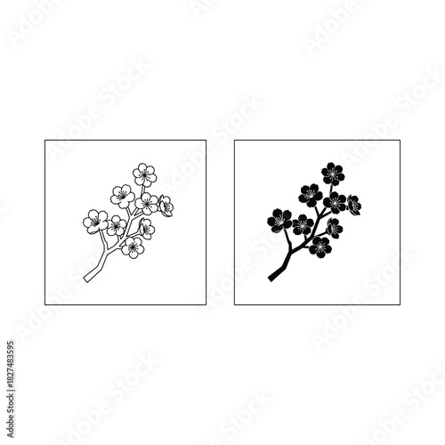 Two delicate floral branch illustrations one line art and one silhouette