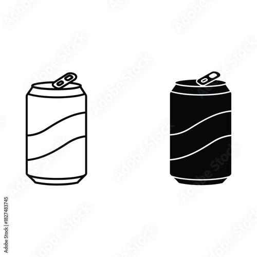 Simple line art and silhouette of a soda can