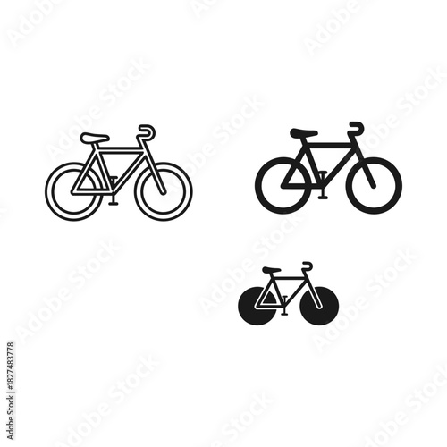 Collection of three simple bicycle icons in black and white outline style