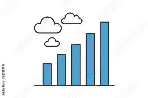 Increasing bar chart and cloud icons representing data growth and network connection