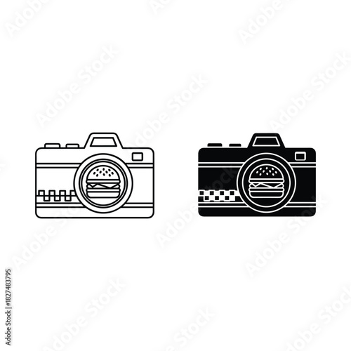 Two cameras with burgers in the lens one outline and one silhouette