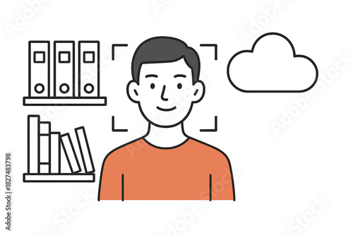 Biometric identity verification scanning a person's face linked to digital cloud data