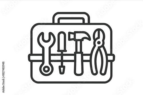 Essential repair tools organized neatly inside a portable toolbox icon design