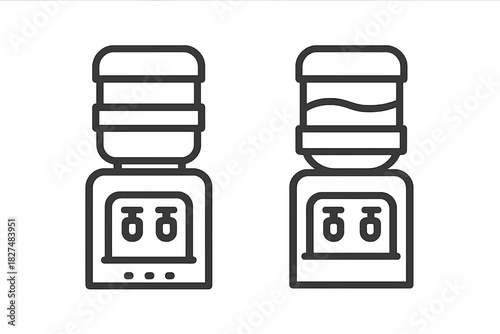 Water cooler dispenser appliance showing full and empty bottles of purified water