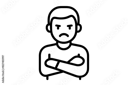 Angry person standing with arms crossed expressing frustration and negative emotion