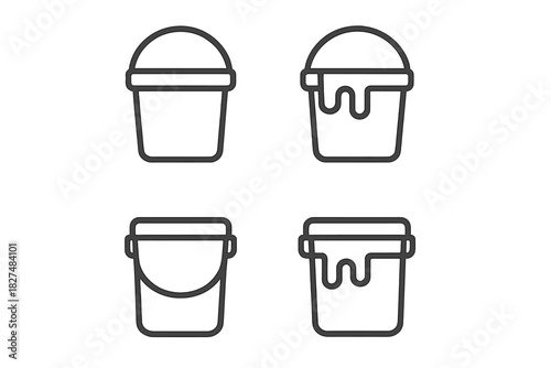 Simple outline icons of paint buckets and cans for home renovation and painting projects