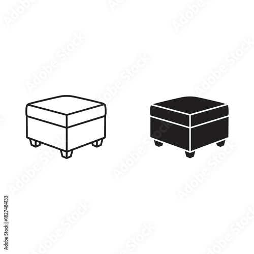 Simple outline and solid silhouette of a square ottoman