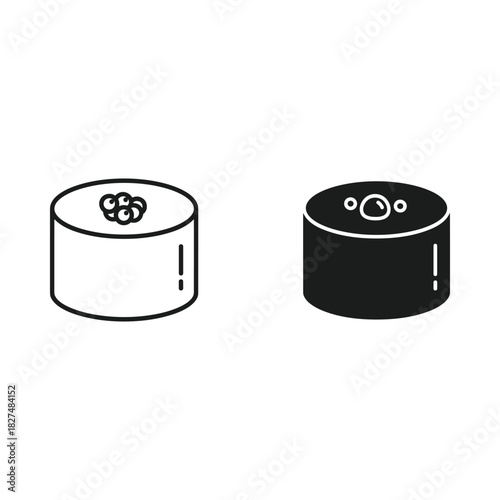 Two simple sushi rolls one outlined and one filled black