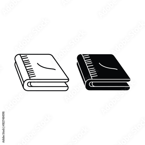 Two stylized notebook icons one outlined and one solid black