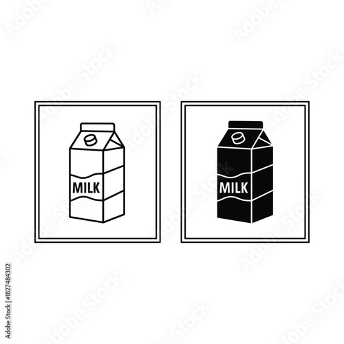 Two milk cartons one outlined and one filled in black
