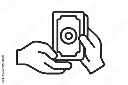 Two human hands exchanging cash money during a financial payment transaction or business deal