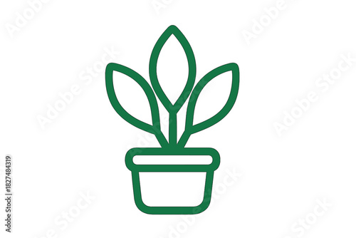 Minimalist outline drawing of a small houseplant with leaves growing in a simple flowerpot design