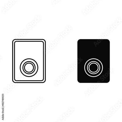 Simple outline and solid black icon of a vintage portable music player